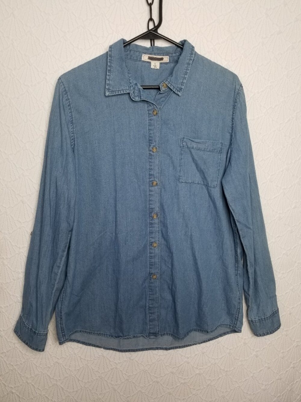 Adam Levine Denim Button Down Shirt Women's Large Roll Tab Sleeves